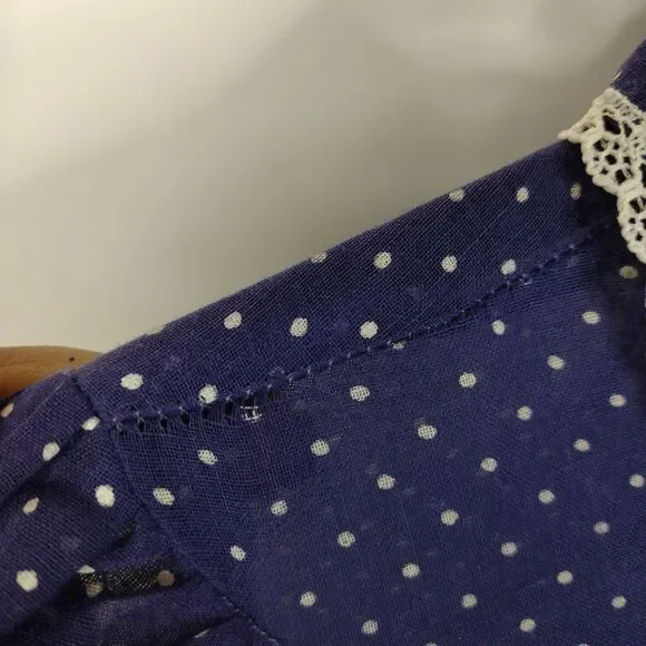 Union Made Vtg 1970s Polka Dot Semi Sheer Dress Sz 7 Prairie Square Dance Retro